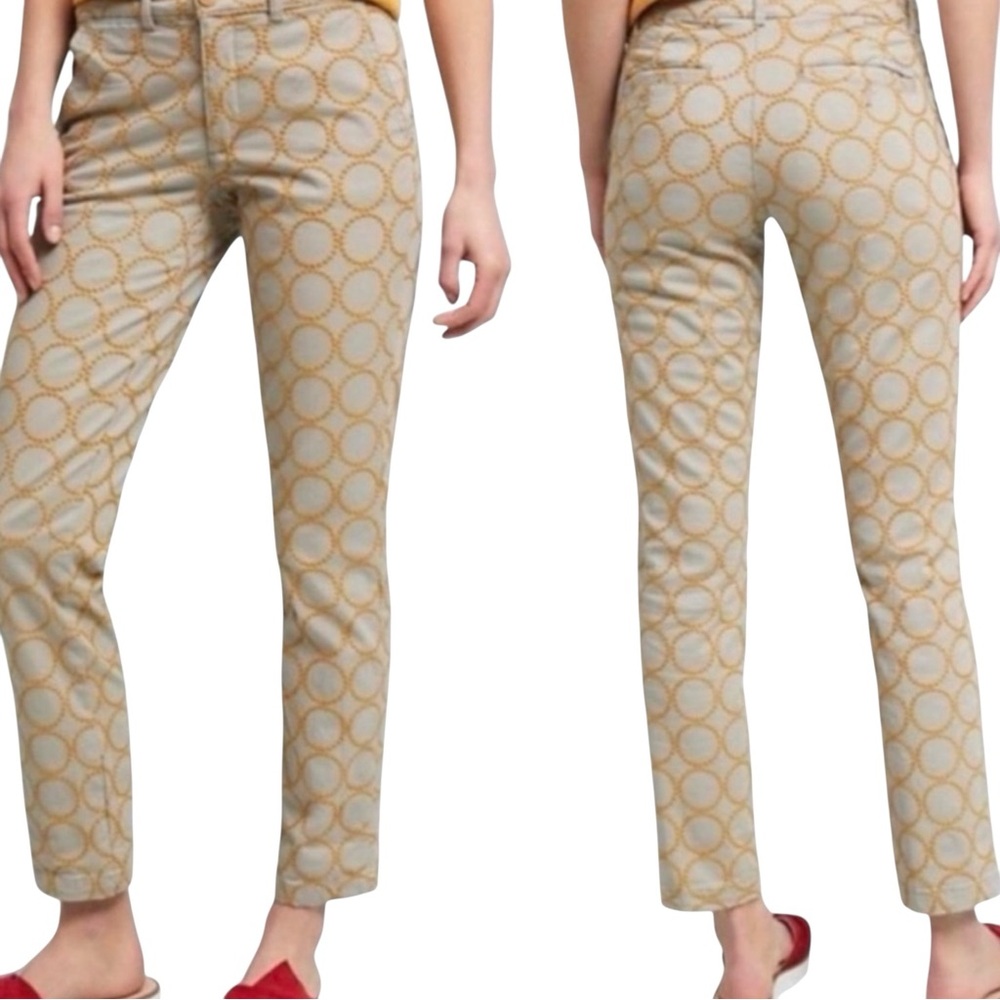 ANTHROPOLOGIE Chino Embroidered Circles Relaxed Fit Pants Tan/Blue/Gold Size 27 - Picture 7 of 12